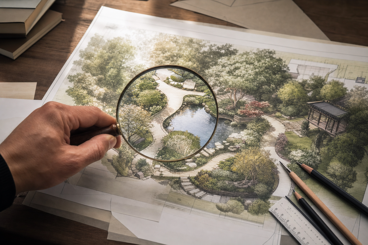 Перспективная визуализация ландшафтного эскизного проекта в формате photorealistic